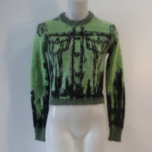 Womens Diesel Green, Black Mohair Blend Sweater XS